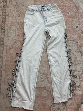 Jeans with Silver Side Embellishments - Women Pants
